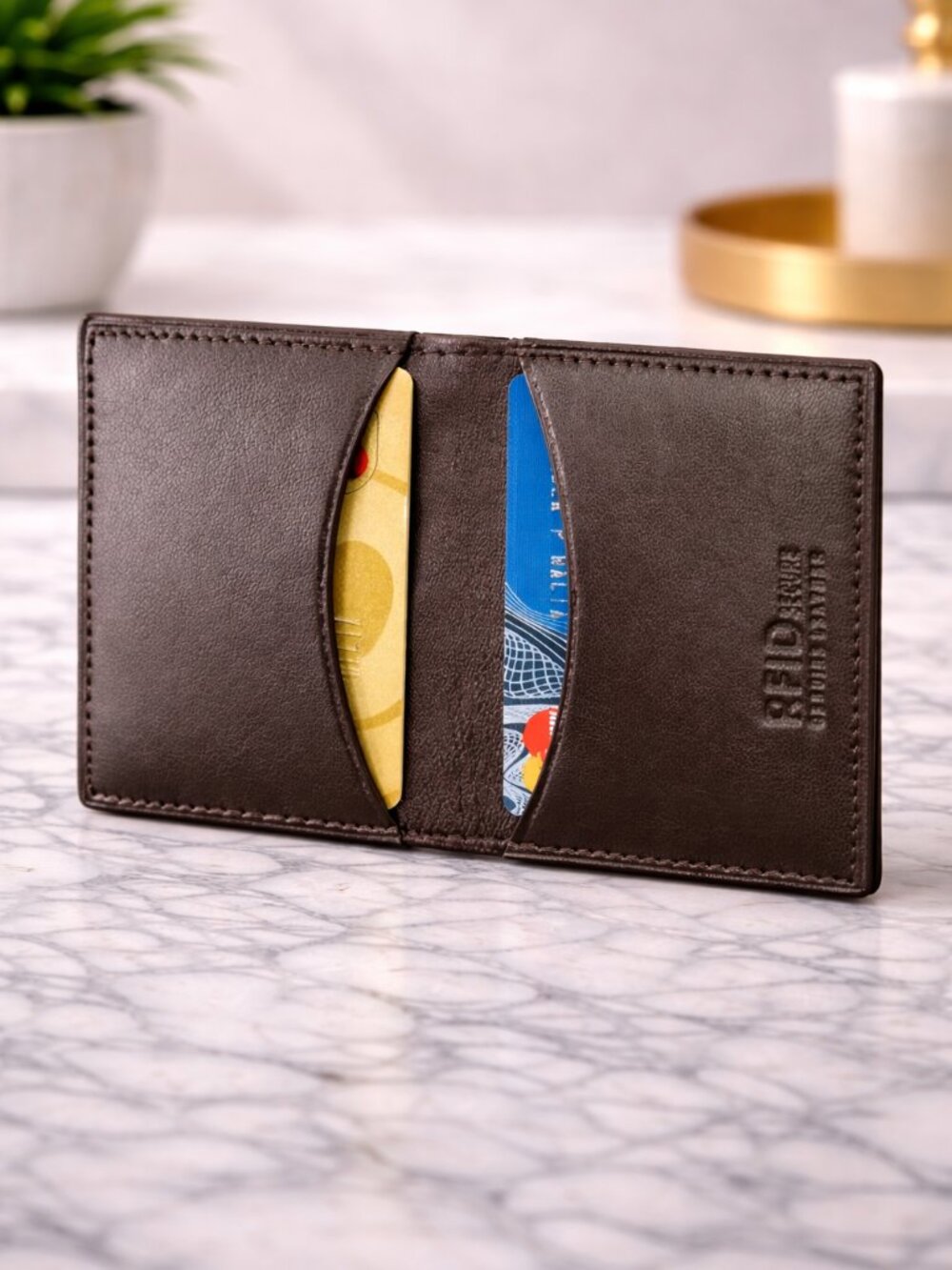 Men Genuine Leather Bifold Credit Card Holder with RFID Blocking